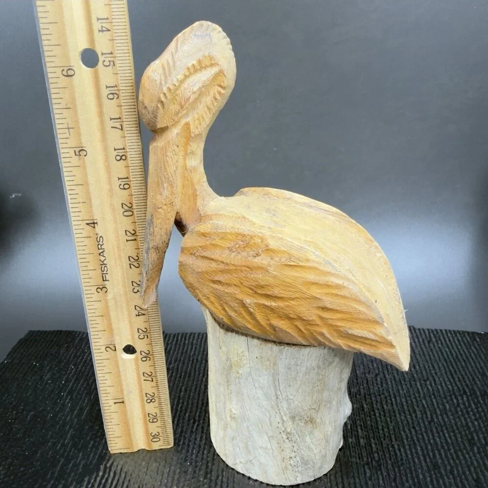 Vintage Hand Made Wooden Pelican Bird‎ Figurine Decor Hand Carved Figure VTG